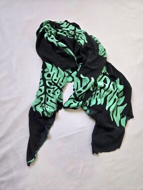 Tropical Leaf Print Scarf Shawl Wrap Black Green Monstera Large Boho Beach Cover